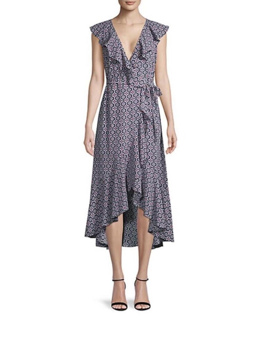 Max Studio Printed Ruffled Wrap Midi Dress Small